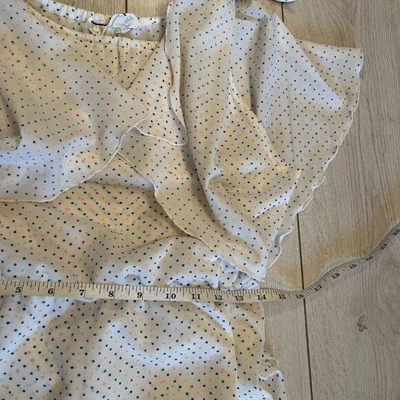 70s vintage multi coloured polka dot white frilly disco dress - Picture 14 of 16